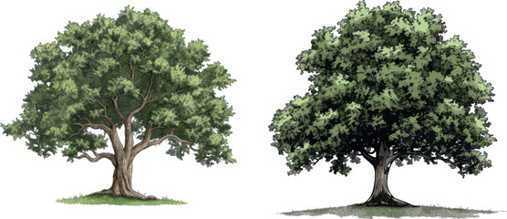 Poster - Tree green drawing. Oak graphics, environment religious creative knowledge logo branding element, genealogy wood vector illustration