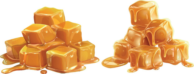 Poster - Salted caramel. Melting caramell cubes salt toffee honey liquid candy