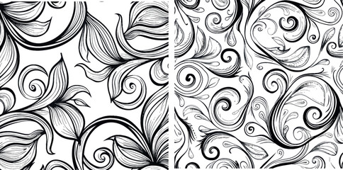 Poster - Linear decorative swirls and leaves doodle patterm