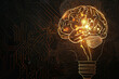 © patcharida - Intricate lines and shapes intertwining to form a brain and a glowing light bulb,