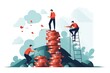 © Mariia - Break-even point cartoon illustration - Generative AI. Coin, stack, red, gold.