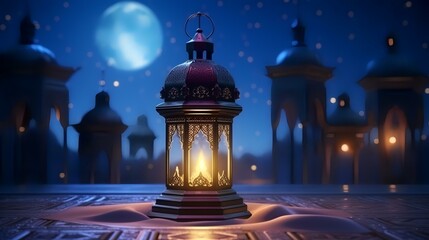 Wall Mural - 3d illustration of Ramadan Kareem's background with mosque and moon