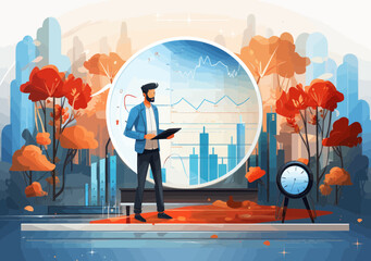 Poster - business data analyst reviewing finance charts, dashboards with graphs, diagrams for optimization, s