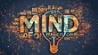 © Aivid - Creative concept of mind and ideas. Orange and blue typography in lightbulb shape on a dark background with splatter.