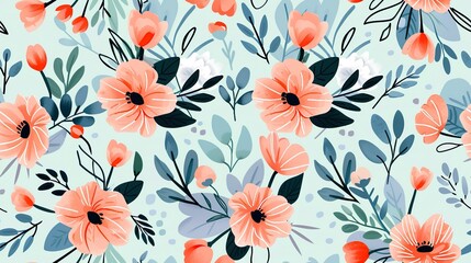 Colorful Flowers Pattern Floral Seamless Design, Vibrant Colors