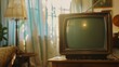 © ALL YOU NEED studio - Old retro television with blank screen in the living room, in a closeup shot. Vintage interior design of an old house during summer time.