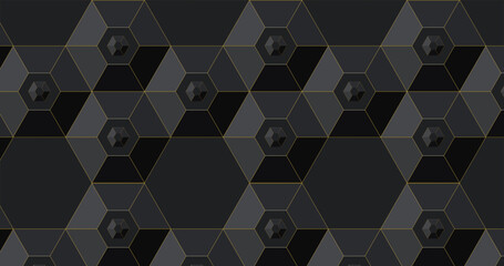 Wall Mural - The abstract dark hexagon pattern on a black-grey neon background technology style. Modern futuristic honeycomb background.