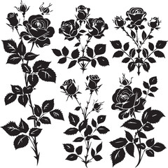 Canvas Print - set of black and white flowers