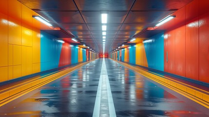 Wall Mural - isometric flat illustration showing the interior of an urban walkway tunnel road, suitable for infog