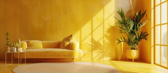 Sticker - Minimal idea. Interior of yellow tone living space with yellow floor and background.