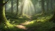 Illustrate A Tranquil Forest Glade With Sunlight F