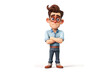 © Cherstva - Sad stressed upset cartoon character young adult business man male person standing with crossed arms wearing jeans and blue shirt in 3d style design. Human people feelings expression concept