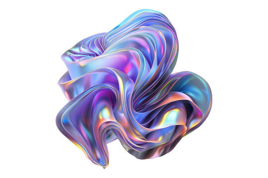 3d holographic flowing shape isolated on transparent background