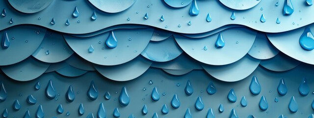 Fototapete - A background of layered paper cutouts depicting raindrops in various shapes and sizes, creating a textured and whimsical feel.