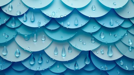 Fototapete - A background of layered paper cutouts depicting raindrops in various shapes and sizes, creating a textured and whimsical feel.