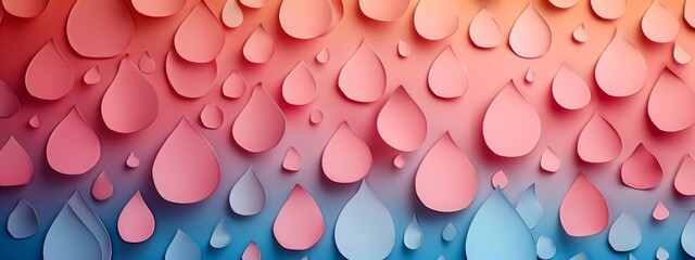Fototapete - A background of layered paper cutouts depicting raindrops in various shapes and sizes, creating a textured and whimsical feel.