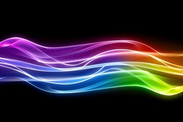 A colorful wave of light gracefully dances across a black background, creating a mesmerizing display of vibrant hues and patterns.