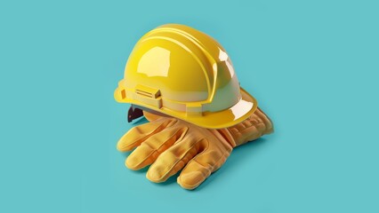 Design a celebration card about May 1 Labor Day. You can use items such as yellow worker helmet, worker gloves. There should be no humans in the design. It can be a photo or illustration