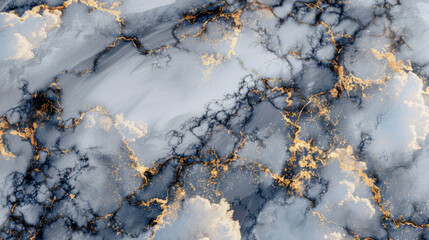 Aufkleber - Luxurious white and gray marble pattern with shimmering gold veins for background use