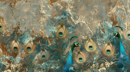 Aufkleber - Seamless, high-resolution image of vibrant peacock feathers on a textured background