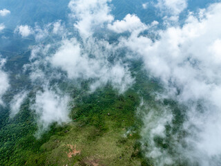 Canvas Print - Aerial photography of mountain clouds and fog