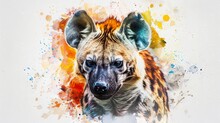 Colorful Hyena Portrait With Abstract Watercolor Splashes