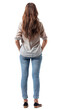 © PhotoPhantom - Casual Style Young Woman in Beige Blouse and Jeans, Back View Isolated on Transparent Background