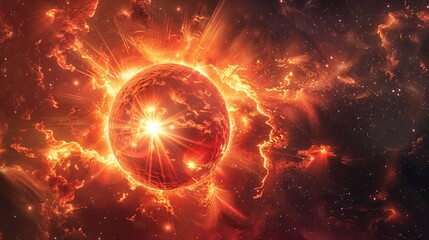 Wall Mural - fiery cosmic explosion with vibrant planet and stars