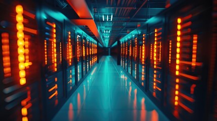 Leinwandbilder - A row of servers in a data center. Suitable for technology concepts