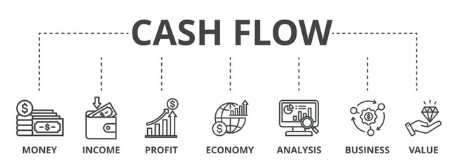 Cash flow concept icon illustration contain money, income, profit, economy, analysis, business and value.
