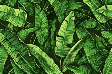 Poster - Vibrant green leaves contrast against a dark black background. Perfect for nature or environmental themes