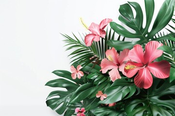 Poster - Beautiful bouquet of pink flowers and green leaves, perfect for springtime designs