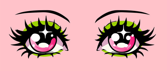 Poster - Pop art anime eyes in neon colors. Fashionable manga-inspired design.