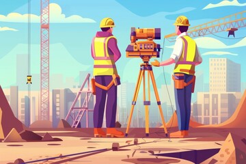 Poster - Two men standing on top of a construction site. Suitable for construction industry projects