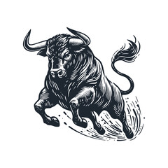 Canvas Print -  The bull head. Black white vector logo illustration.