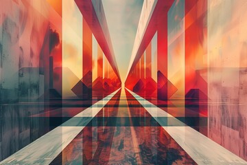 Wall Mural - AI generated illustration of a vivid geometric landscape with symmetry and precision