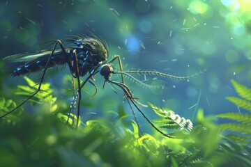 Aufkleber - A mosquito sitting in the grass, suitable for nature and wildlife concepts