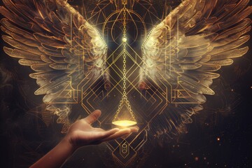 Fototapete - A person holding a candle with wings on it. Suitable for various concepts and designs