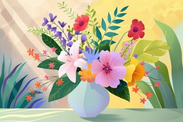 Poster - A vase filled with colorful flowers, perfect for home decor or floral design projects