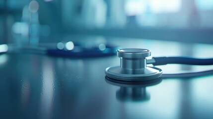 Poster - Close up of a stethoscope on a table, suitable for medical concepts