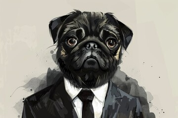 Sticker - A black dog dressed in a suit and tie. Suitable for business or formal occasions