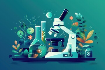 Aufkleber - A microscope and various laboratory tools on a table. Suitable for scientific research projects