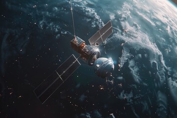 Aufkleber - A futuristic space station floating in the sky. Ideal for sci-fi concepts