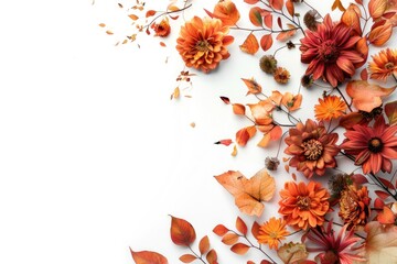 Poster - Detailed view of flowers and leaves on a white background. Perfect for botanical designs