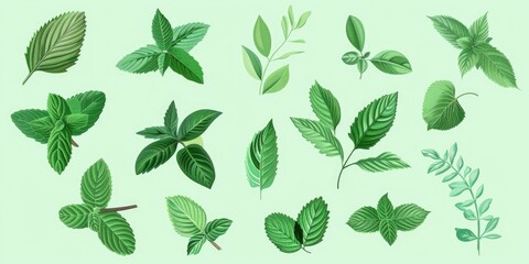 Poster - Fresh green leaves on a clean white backdrop, perfect for nature or eco-friendly concepts