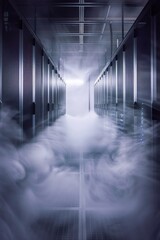Aufkleber - A long hallway filled with smoke, creating a mysterious atmosphere. Perfect for depicting danger or suspense
