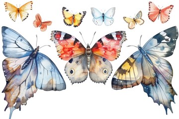 Poster - Colorful watercolor butterflies on a white background, perfect for various design projects