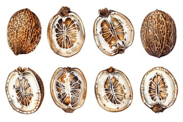 Poster - Various types of nuts on a plain white background. Ideal for food and nutrition concepts