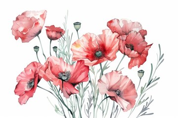 Poster - A painting of vibrant red flowers on a clean white background. Perfect for adding a pop of color to any design project