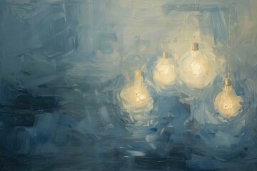 Poster - A painting of multiple light bulbs hanging from a ceiling. Perfect for interior design projects